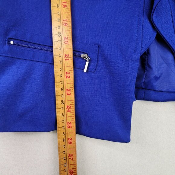 Multiples Ruffle-Front Button Blazer Size L Marine Blue Stylish Layering New - Picture 14 of 14